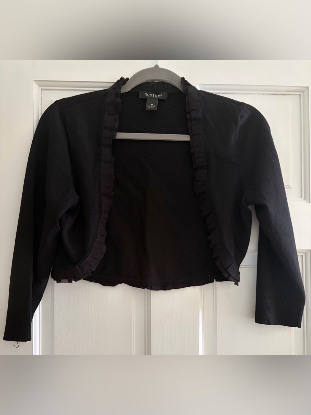 White House Black Market Black Bolero Ruffle-Trim Cardigan